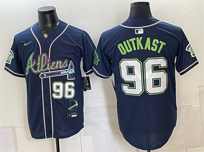 Men's Atlanta Braves #96 OutKast Navy Galaxy With Outkast Patch Vapor Limited Stitched Baseball Jersey